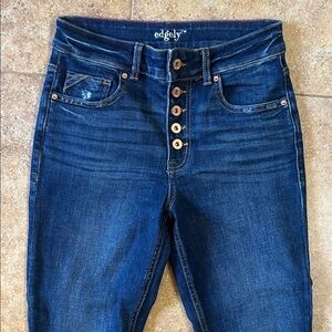 Edgely Dark Wash Button-Fly high-rise Skinny Jeans